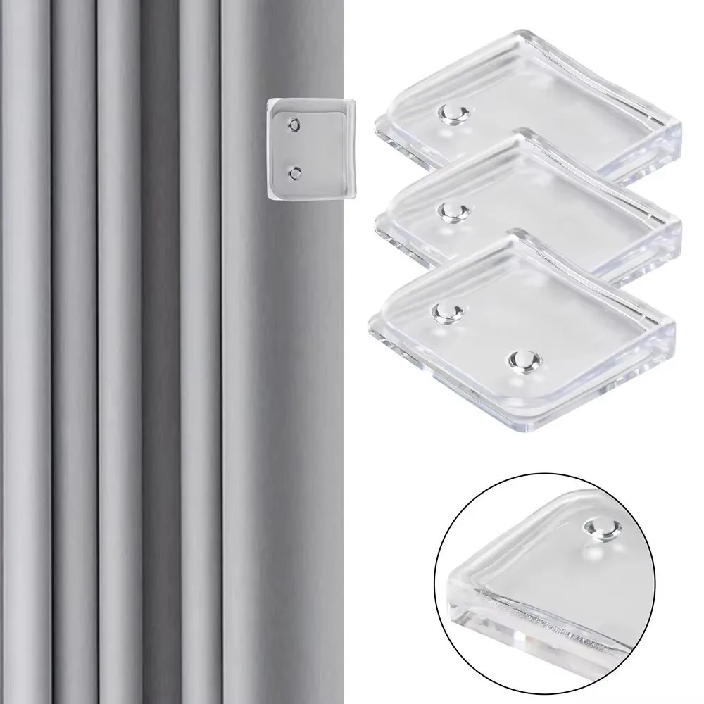 2/4/6/8Pcs Non-Punching Curtain Closure Clip Transparent Windproof Curtain Fixing Buckle Does Not Harm Wall Self-adhesive