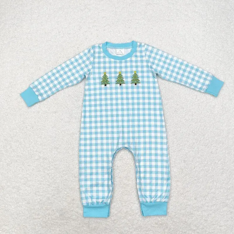8.20y Western Style Baby Boys Romper Green Long Sleeve Onesie Embroidered Hunting Puppy Design Wholesale Boutique Baby Clothing