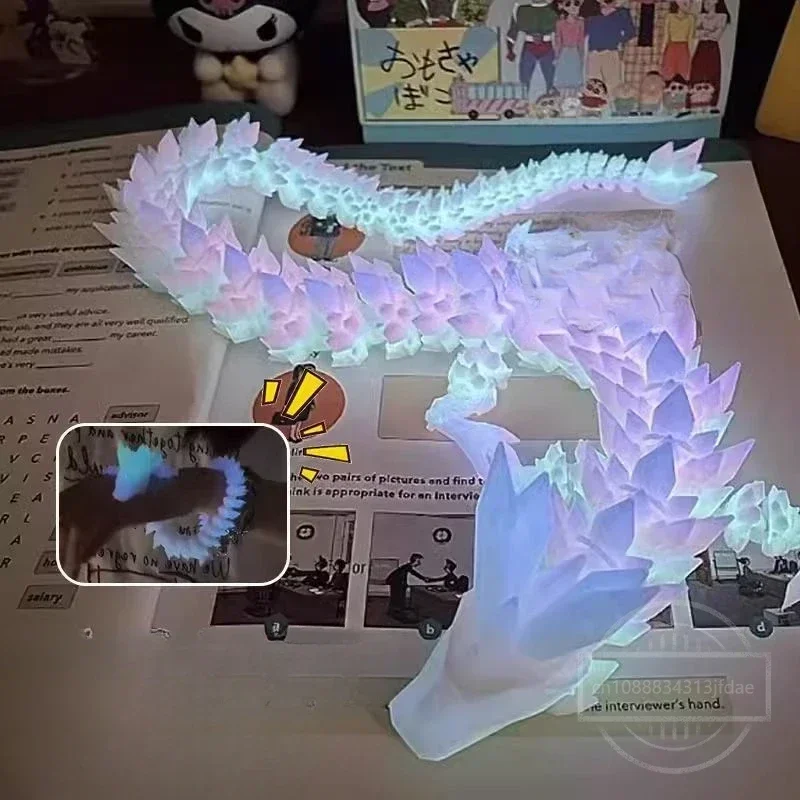 Luminous 3D Printed Dragon Glow in the Dark Flying Dragon Egg Rotatable Articulated Wing Dragons Home Office Ornaments Kids Gift