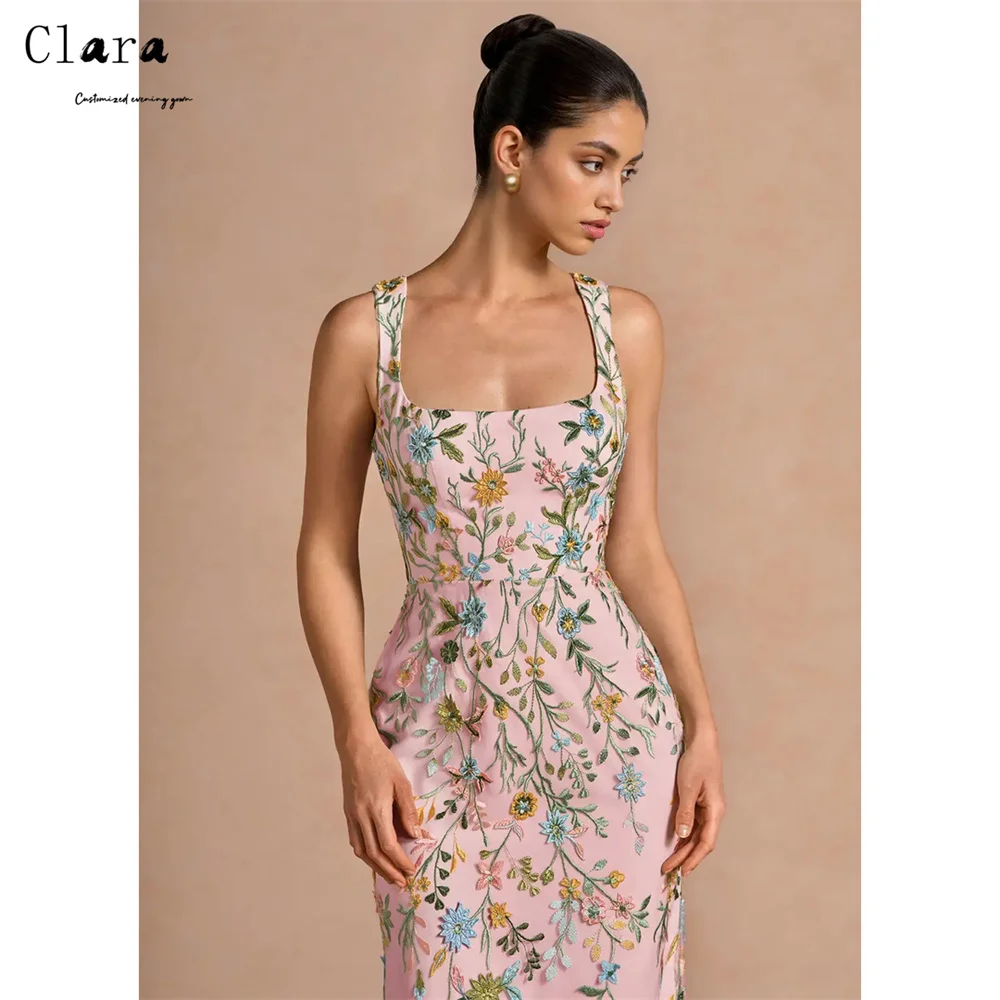 Clara Custom Fishtail Square Neck Lace Pink Elegant Evening Dresses for Woman Luxury Women's Evening Dresses for Events Party