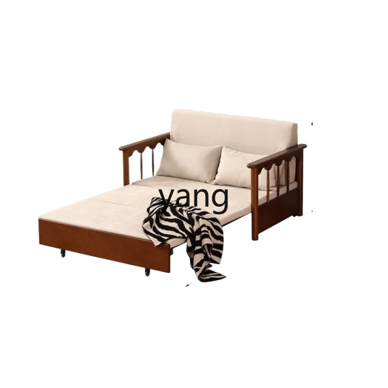 

LH retro solid wood sofa bed folding dual-purpose living room home telescopic bed small apartment