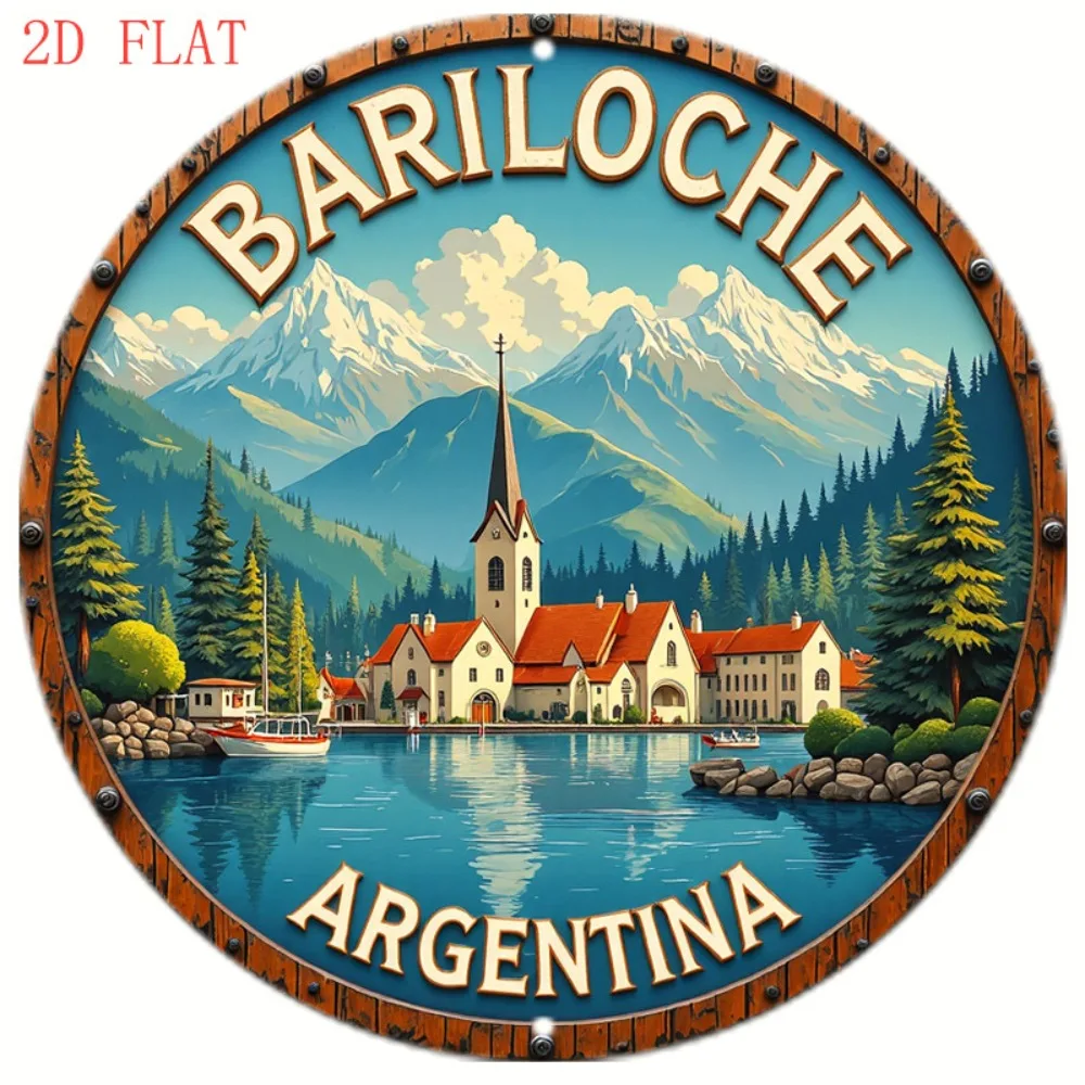 8 Inch Bariloche Argentina Beautiful View Featuring Mountains And Lake Design Circular Aluminum Wall Sign