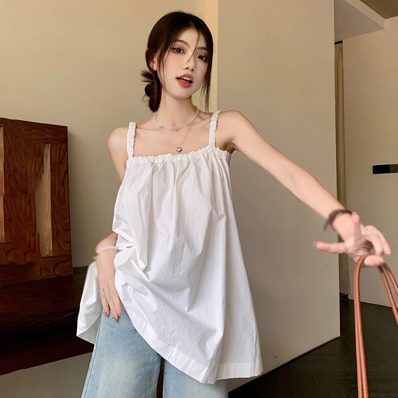 Women\'s Shirt Summer Korean Version Solid Colour Backless Lace Casual Fashion Holiday Style Sleeveless Tank Tops Shirt