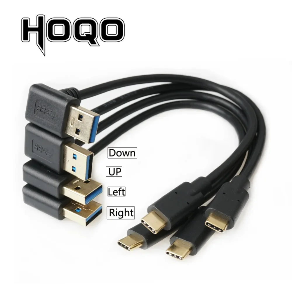 Left/Right Angle USB 3.0 A Male to Type-C Male Cable 90 Degree UP/Down USB A to USB Type C Data Sync & Charge Cord for PC HDD