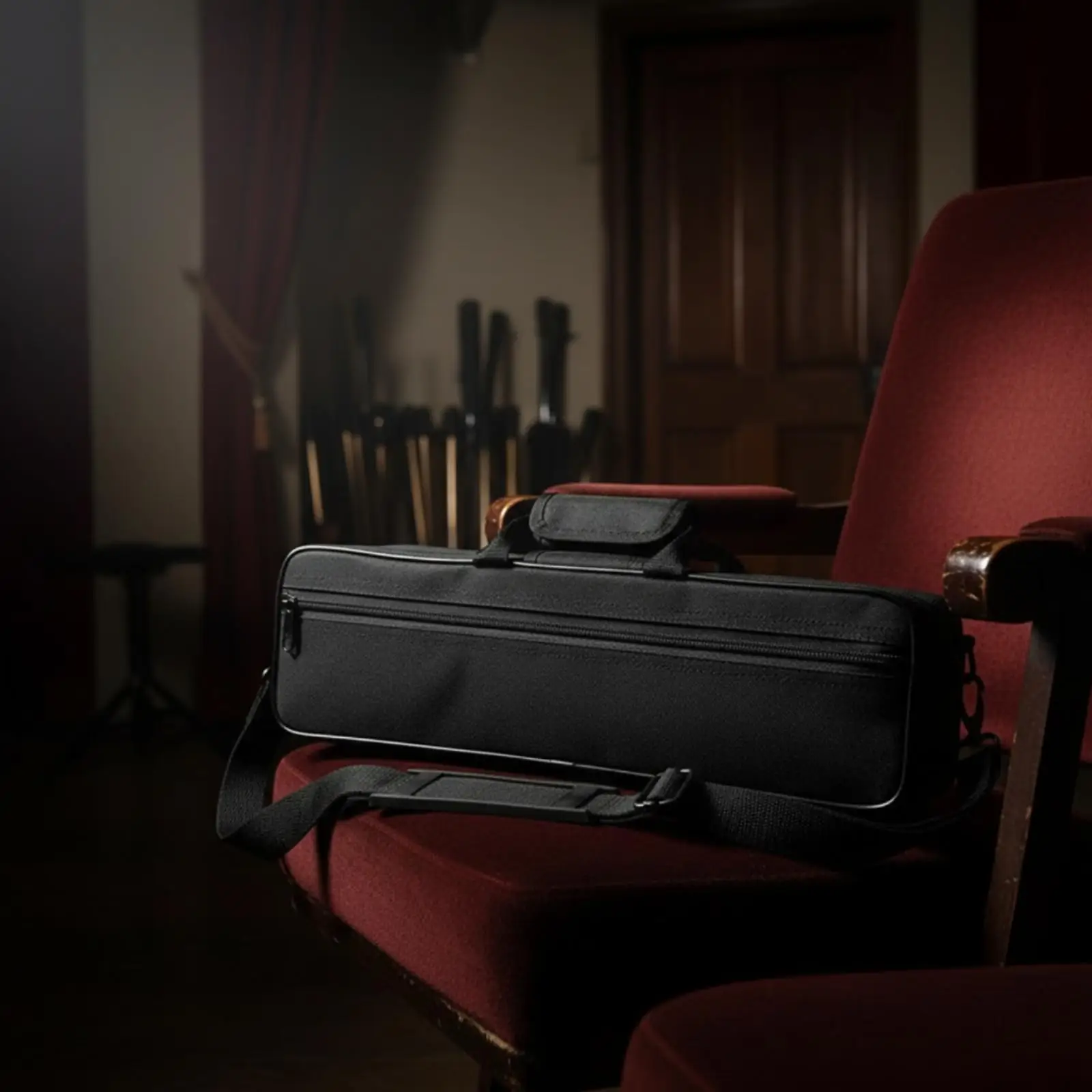 Durable Black Canvas Flute Box with Soft Fleece Interior for 17 Hole Instrument Carrying Case