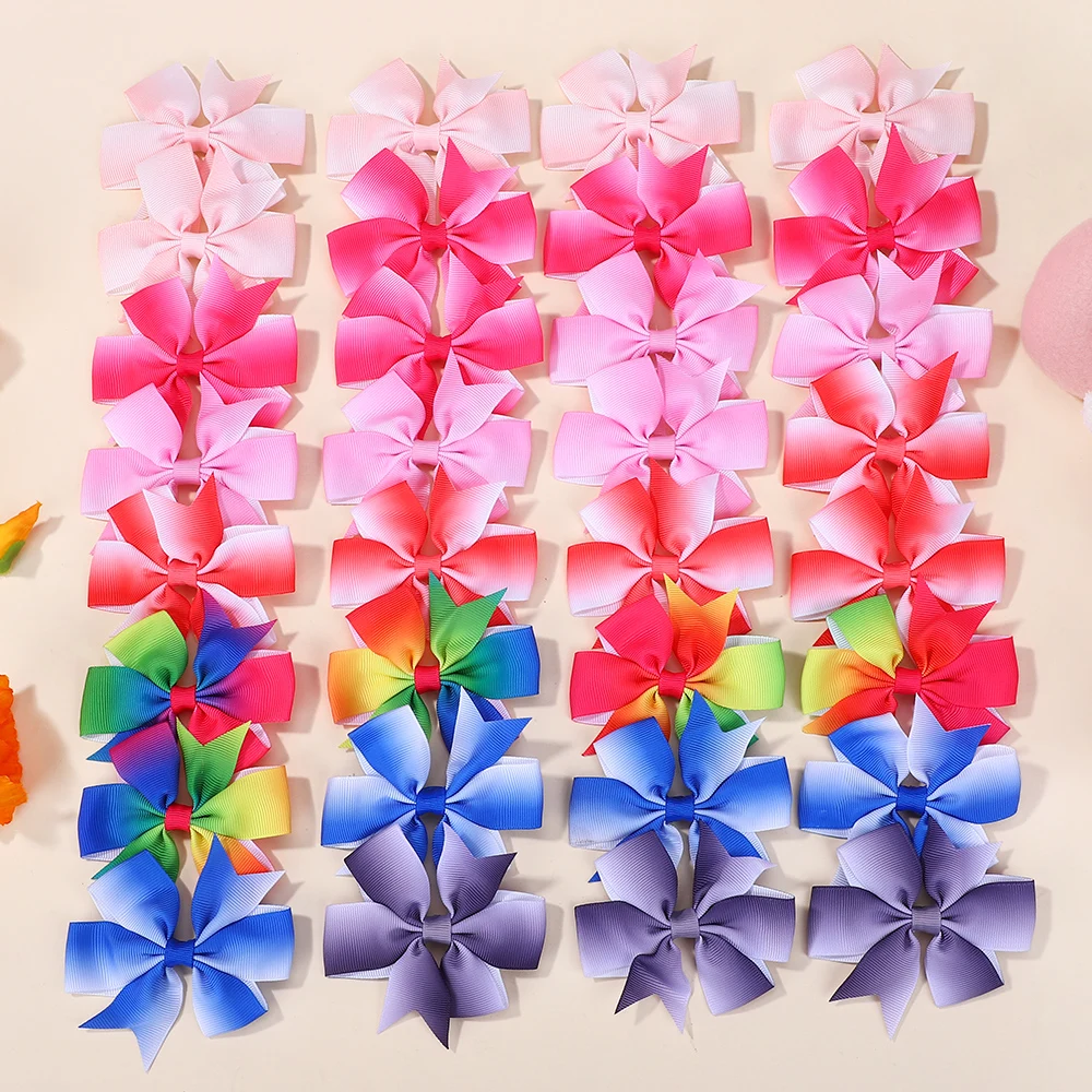 

60Pcs Random bowknot hair bangs hairgripes 3inch rainbow bow hairclip girls lovely travel headwear