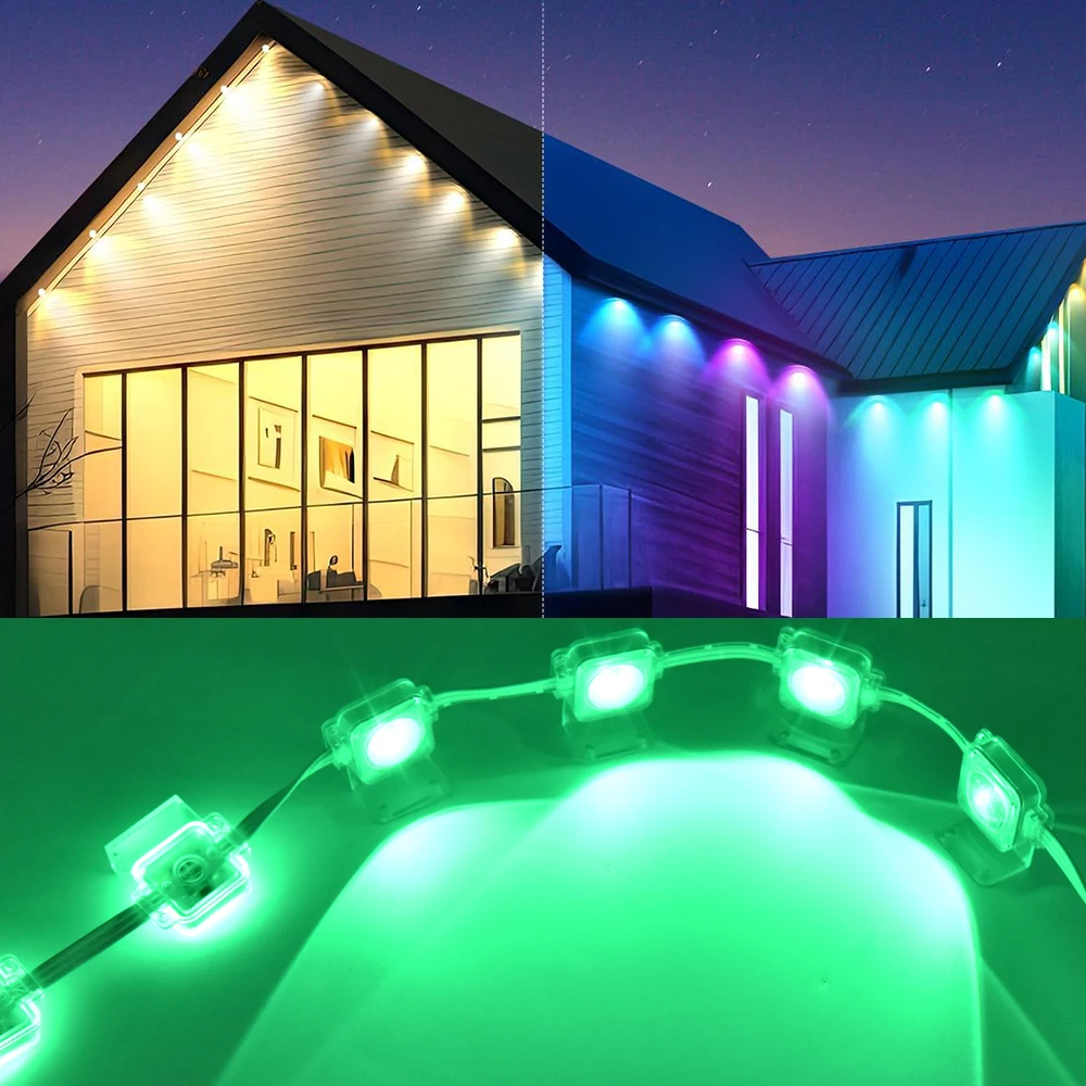 LED Eaves Light Smart Bluetooth Ceiling Lighting RGBIC Outdoor Garden Strip Lights 24V with 2.4G Remote House Hotel Decorations