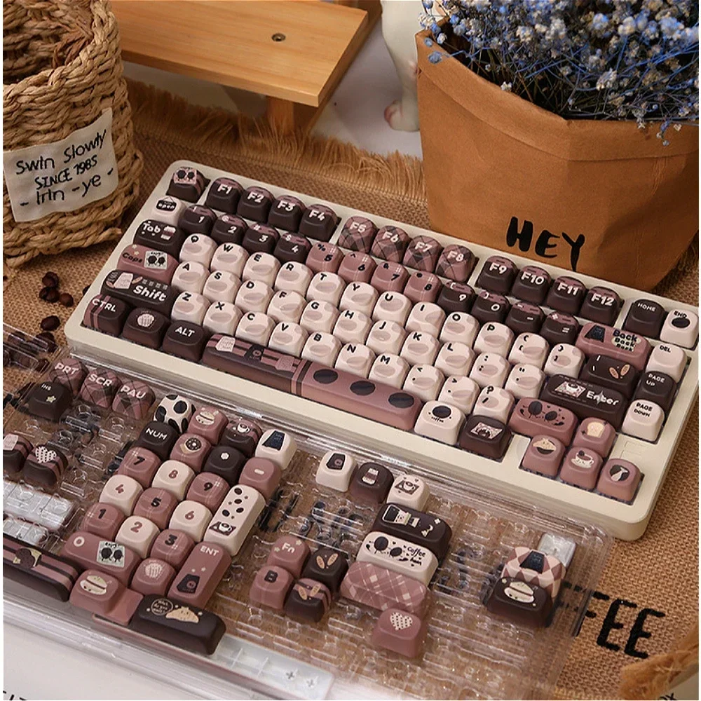 

Coffee Bean Theme MOA Keycap Set PBT 131 Keys Small Full Set Cute Girl for 60/64/84/98/108 Mechanical Keyboard MX Switch