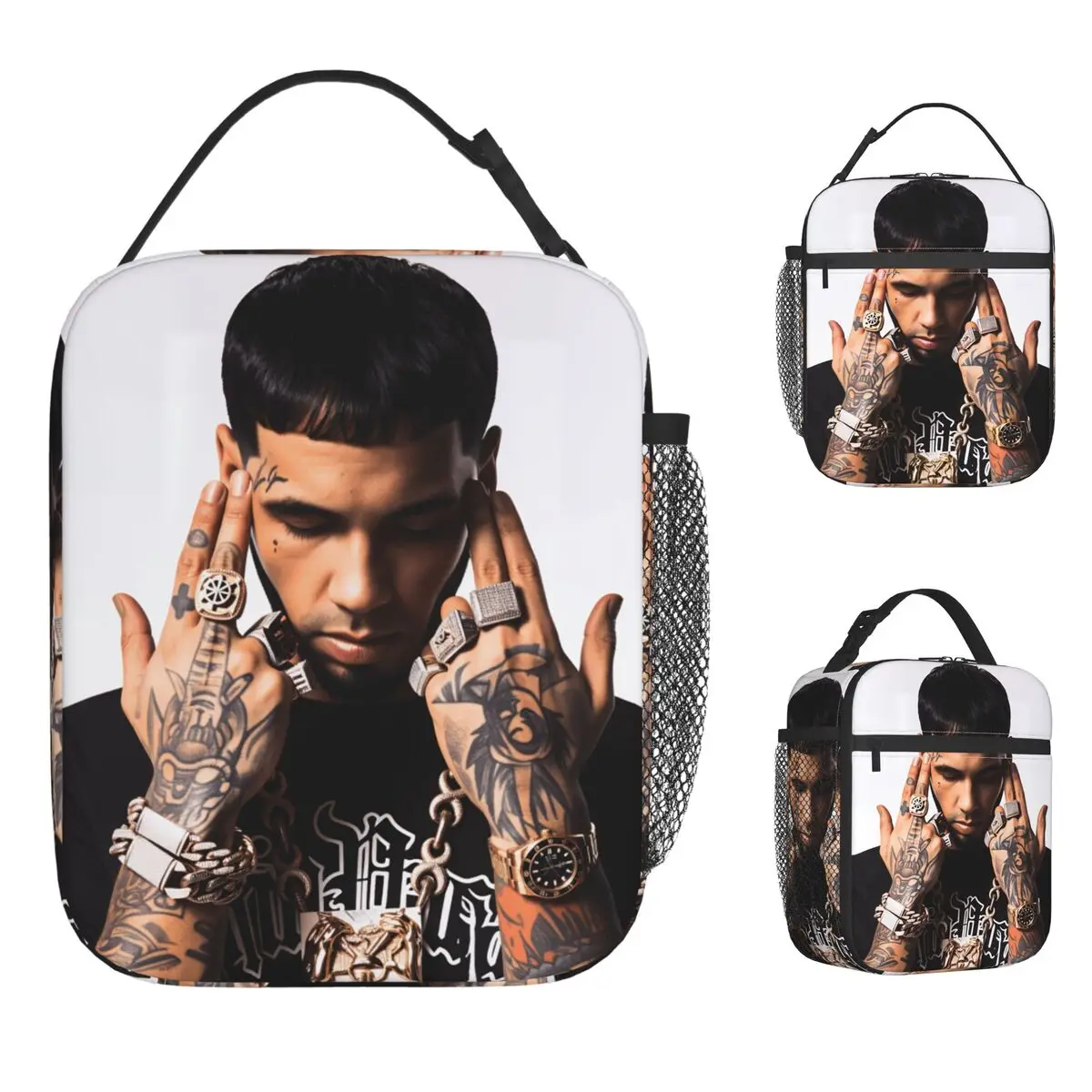 Puerto Rican Rapper A-Anuel AA Lunch Bag For Men Lunch Box Leisure School Cooler Bag Portable Zipper Oxford Tote Food Bags