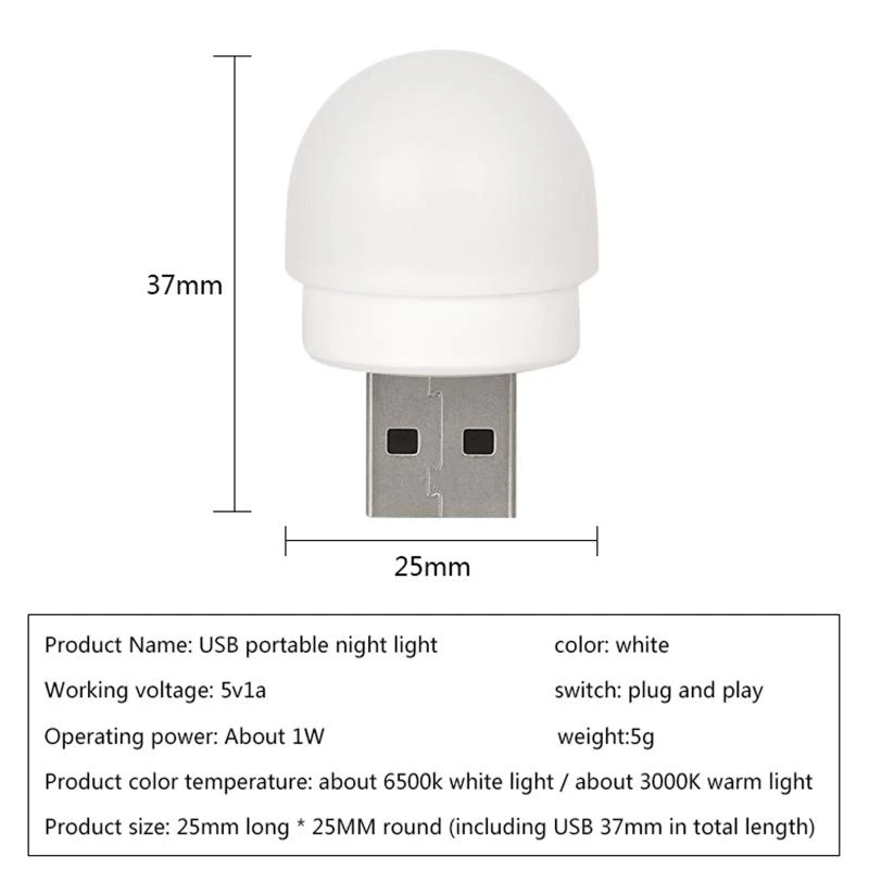 Q5WA Przenośne światła USB Nocne Mini Bulbia LED LED LED LIGHT DO PRZEDZIOMI TO COLITERA