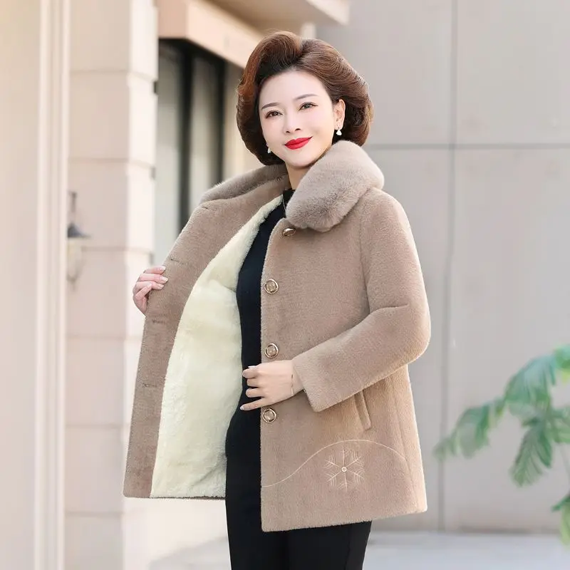 

Fashion Thickened Down Cotton Mink Collar Jacket Coat for Mom Winter Warm Mid-Length Elderly Women's Fashion Korean Style TS618