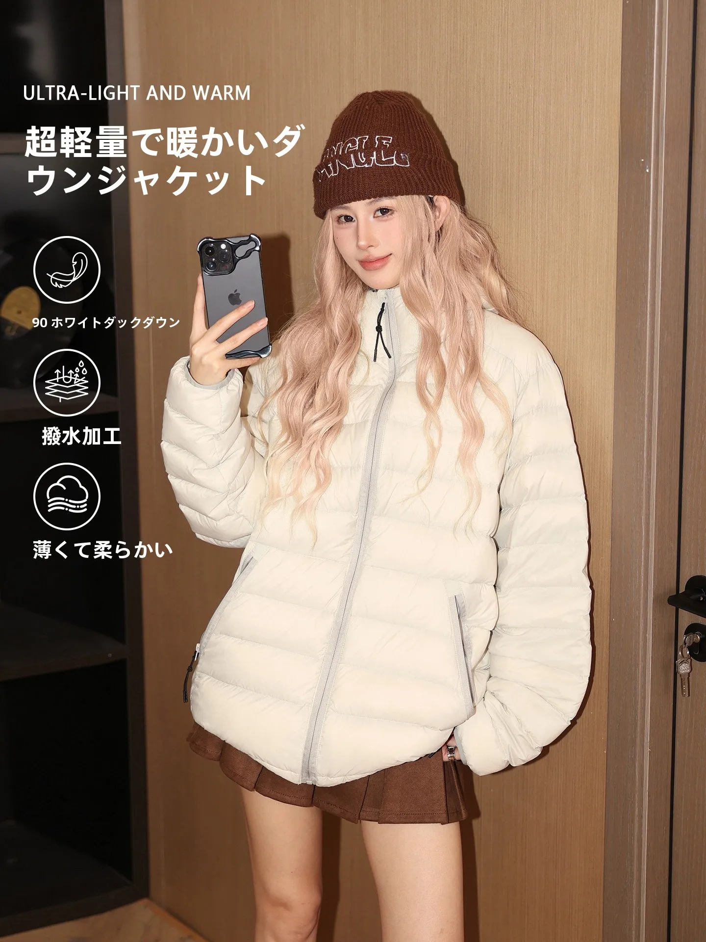 

Waterproof American Style Women's Puffer Jacket White Duck down Warm Coat Hooded Casual Outerwear Long Sleeve Zipper Closure