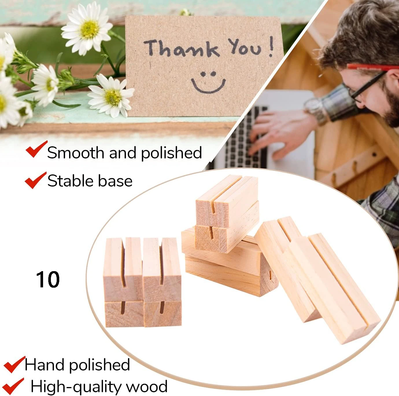 10 stücke Karten halter Holz rutsch feste Tisch nummer Inhaber rustikale Mini Memo Karte Tisch Stand Desktop-Dekoration für Hochzeit Geburtstag – Detail 1