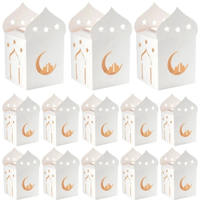 50PCS Eid Mubarak Candy Boxes Hollow Star Moon Cookie Gift Packaging Box Ramadan Islamic Muslim Decoration Supplies Durable