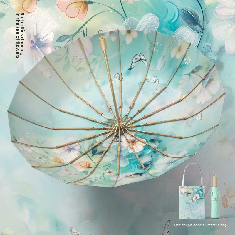 32-bone Foldable Umbrella for Women, Rain or Shine Sun Umbrella, Enlarged, Reinforced, Thickened Sun Umbrella
