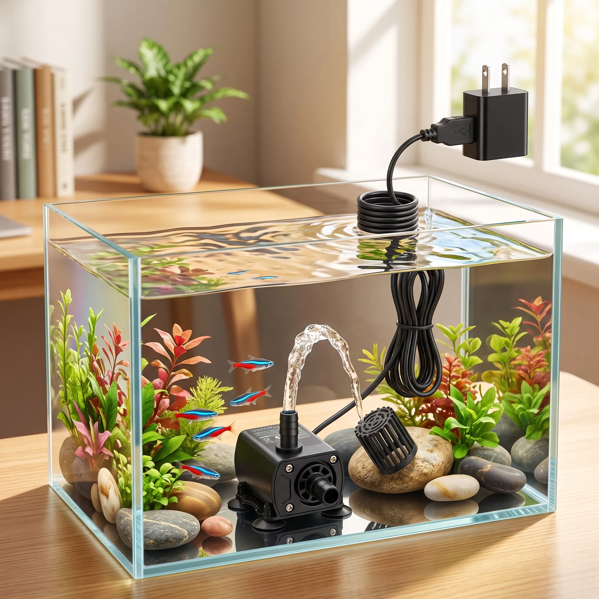 USB DC5V 4.8W Ultra-quiet Mini Brushless Water Pump Waterproof Submersible Fountain Aquarium Circulating 300L/H Lift 300cm