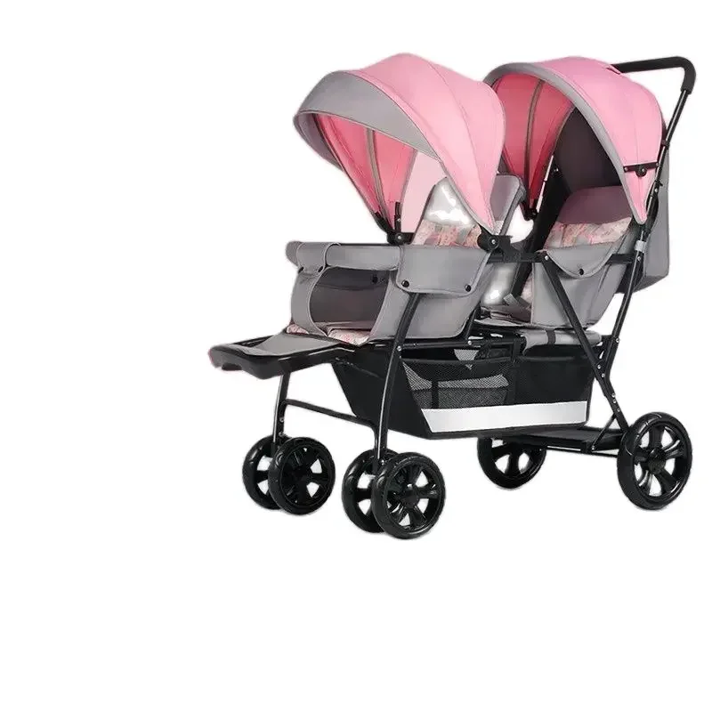 Twin Strollers Sit Back and Forth in The Wheelbarrow, The Size of The Trolley Twin Trolley Can Sit and Lie Down.