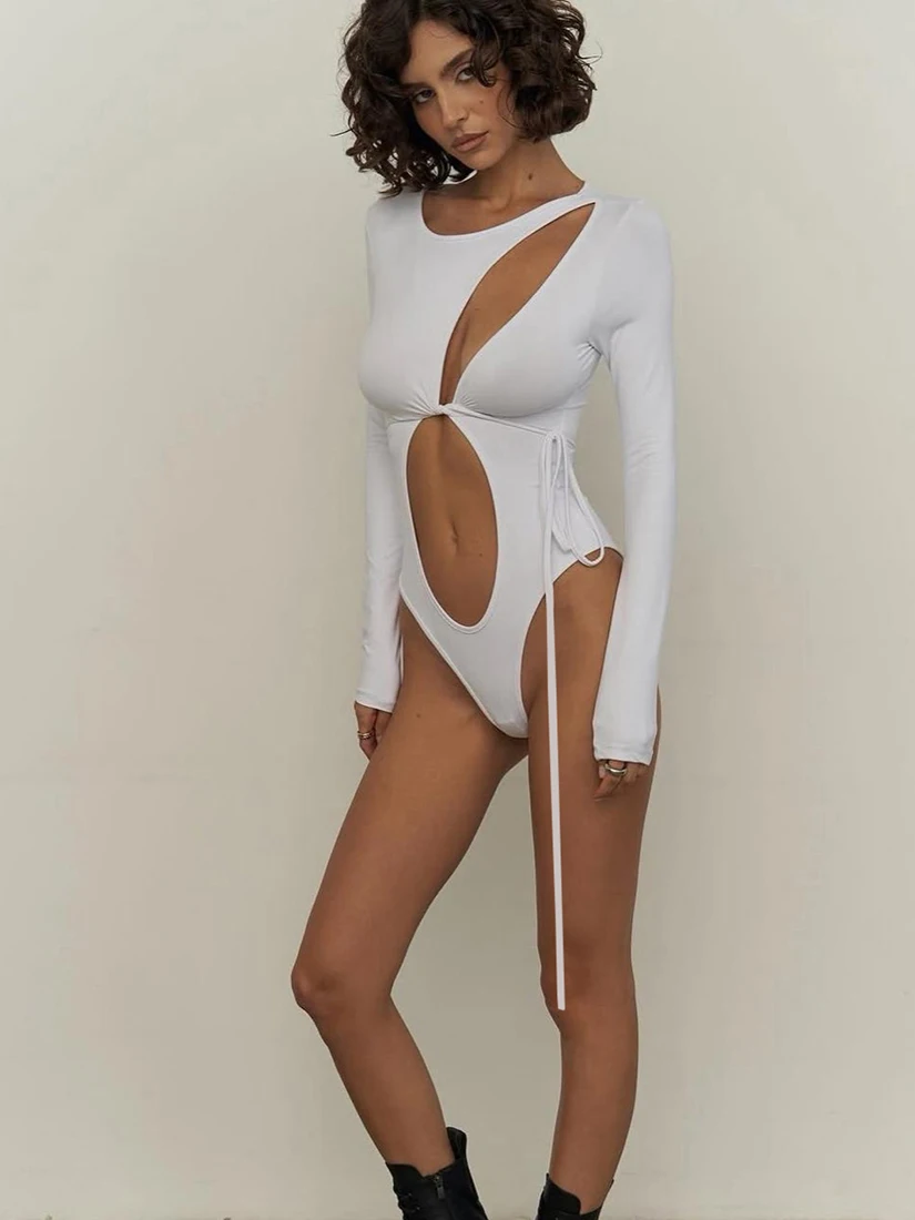 

Женские облегающие шорты с высокой талией, сексуальные, с вырезами, длинными рукавами, смелым дизайном бретелей, из полиэстера