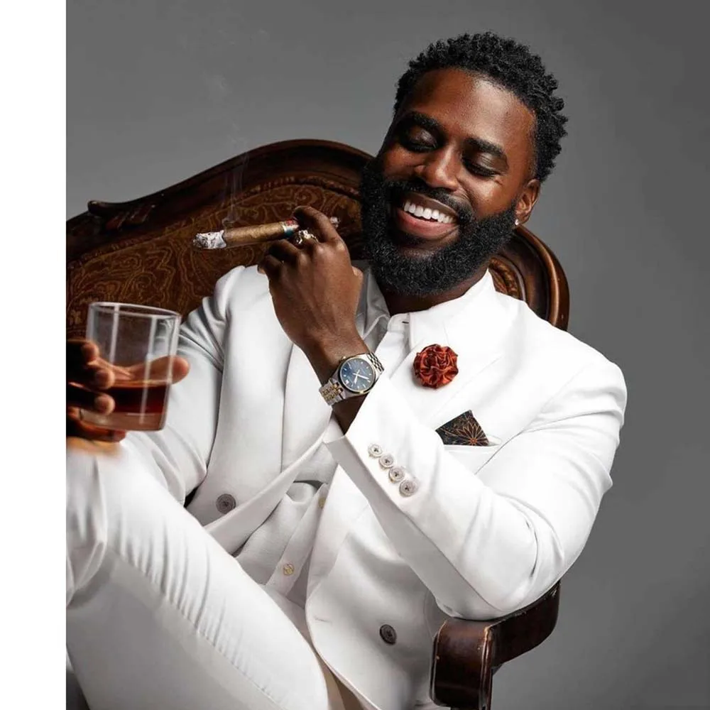 

Luxury White Suits for Men Double Breasted 2 Pieces Jacket Pants Blazers Sets Slim Fit Banquet Business Wedding Costume Homme