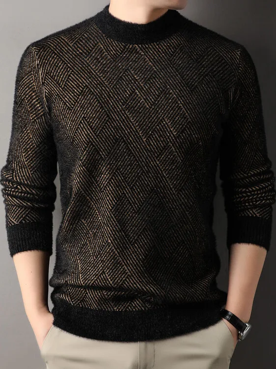 

Men's Fce Lined Thiened Autumn Winter Knitwear Soft Polyester Nylon Loose Fit Long Sve round Ne Sweatirt Casual S...