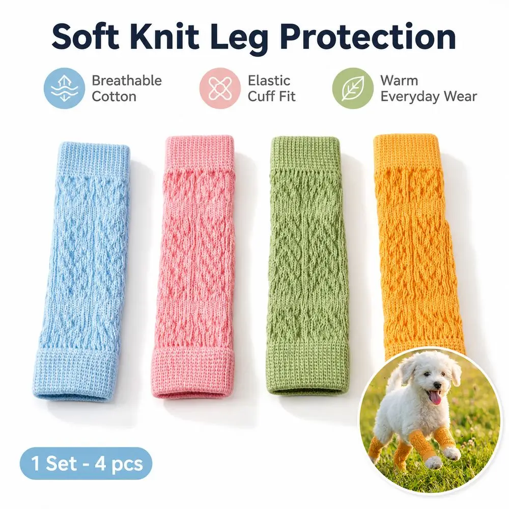 1Set(4pcs) New Cotton Knit Dog Leg Sleeve Elastic Cuff Soft Breathable Dog Knee Sleeve Cable Knit Dog Leg Protector for Dogs