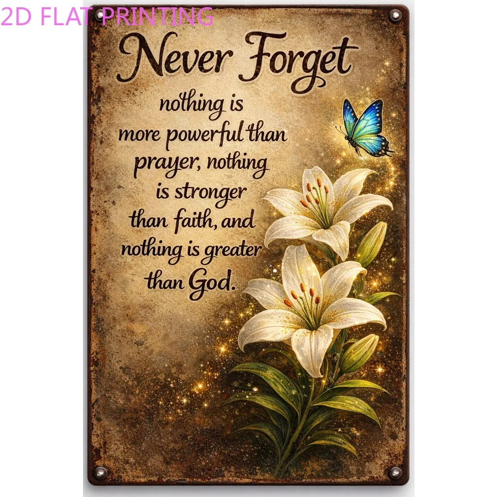 2D Flat Christian Prayer Quote Lily Butterfly Vintage Metal Wall Art Aluminum Print Waterproof Rustproof UV HD Durable Fade