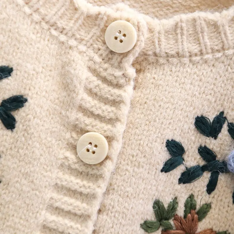 Design Chic Cardigan Knit Coats Single Breasted Flower Embroidery Pockets Sweaters All Match Vintage Autumn Loose Women Clothing