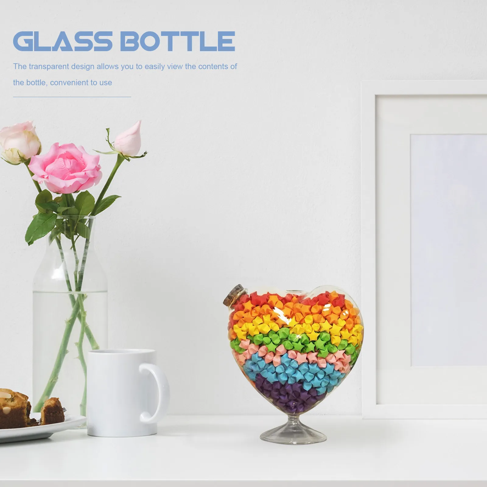 Origami Craft Transparent Landscape Heart Jars Decorative Desktop Wishing Bottle Glass Empty Container Creative Gift