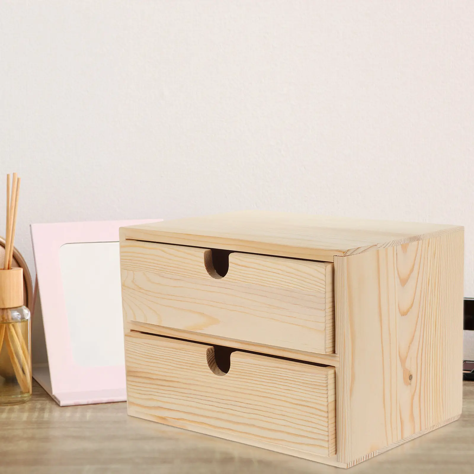 

Wooden Jewelry Drawer Box Desktop Storage Organizer Tabletop Stationery Makeup Storage Case Jewelry Drawer Household Makeup Case