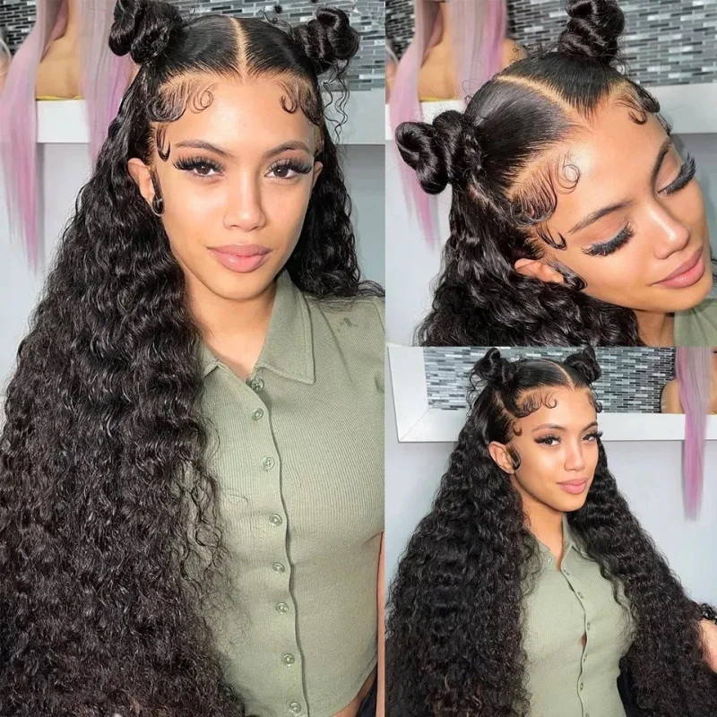 Front lace wig for women, , middle parting, small curls, long wavy hair, water wave pattern