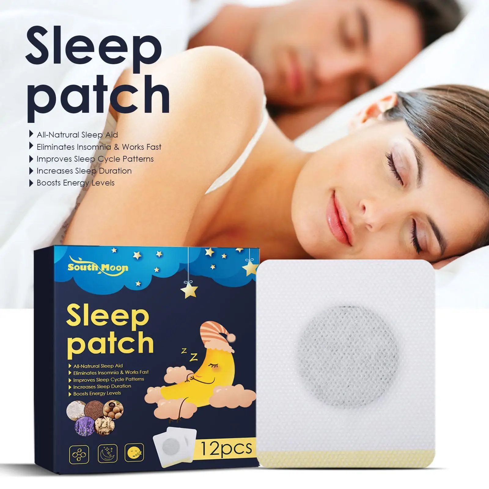 

12PCS Sleep Patch Fast Sleepy Aid Relieve Nighttime Dreaminess Stress Anxiety Improve Insomnia Brain Health Care Plaster