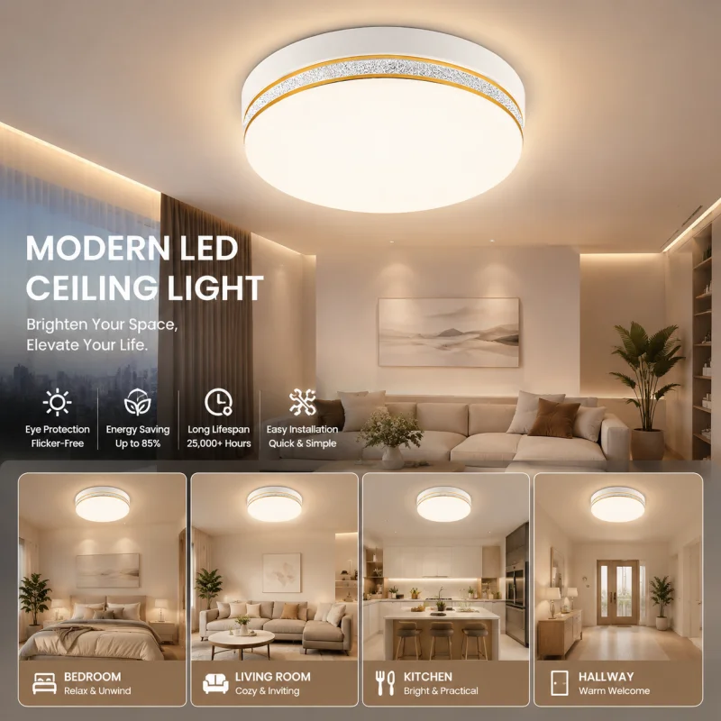 Modern LED Ceiling Light 18-48W, Flush Mount Ceiling Lamp 3000K-6000K, LED Ceiling Fixture for Bedroom, Living Room, Kitchen