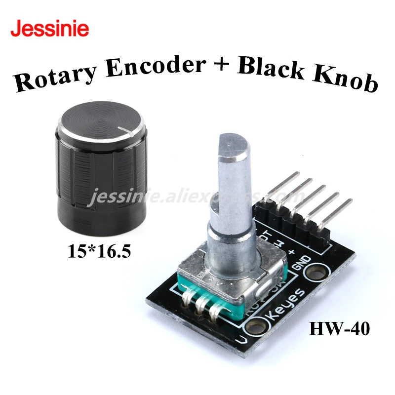 1Pc-5PCS KY-040 360 Degrees Rotary Encoder Module with 15x16.5mm Black Knob Cap Sensor Switch Development Board for Arduino