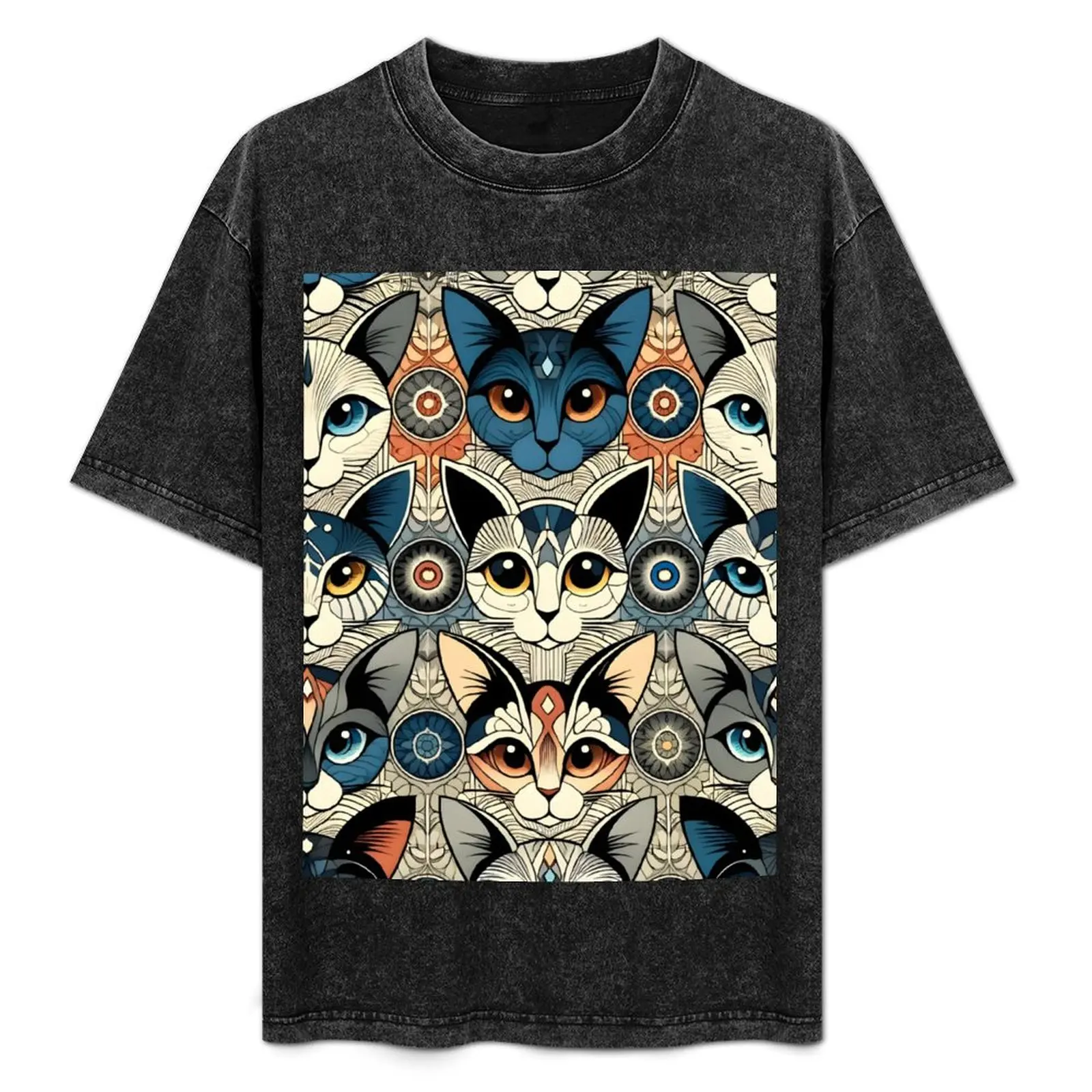 

Folk Art Cat Illustration - Whimsical Feline Pattern Artwork T-Shirt Festival Short Sleeve T-Shirt