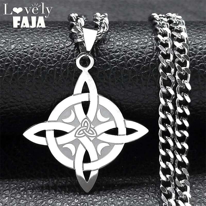 Witch's Celtic Knot Hip Hop Witchcraft Necklace for Women Stainless Steel Silver Color Pendant Necklaces Jewelry nudo de bruja