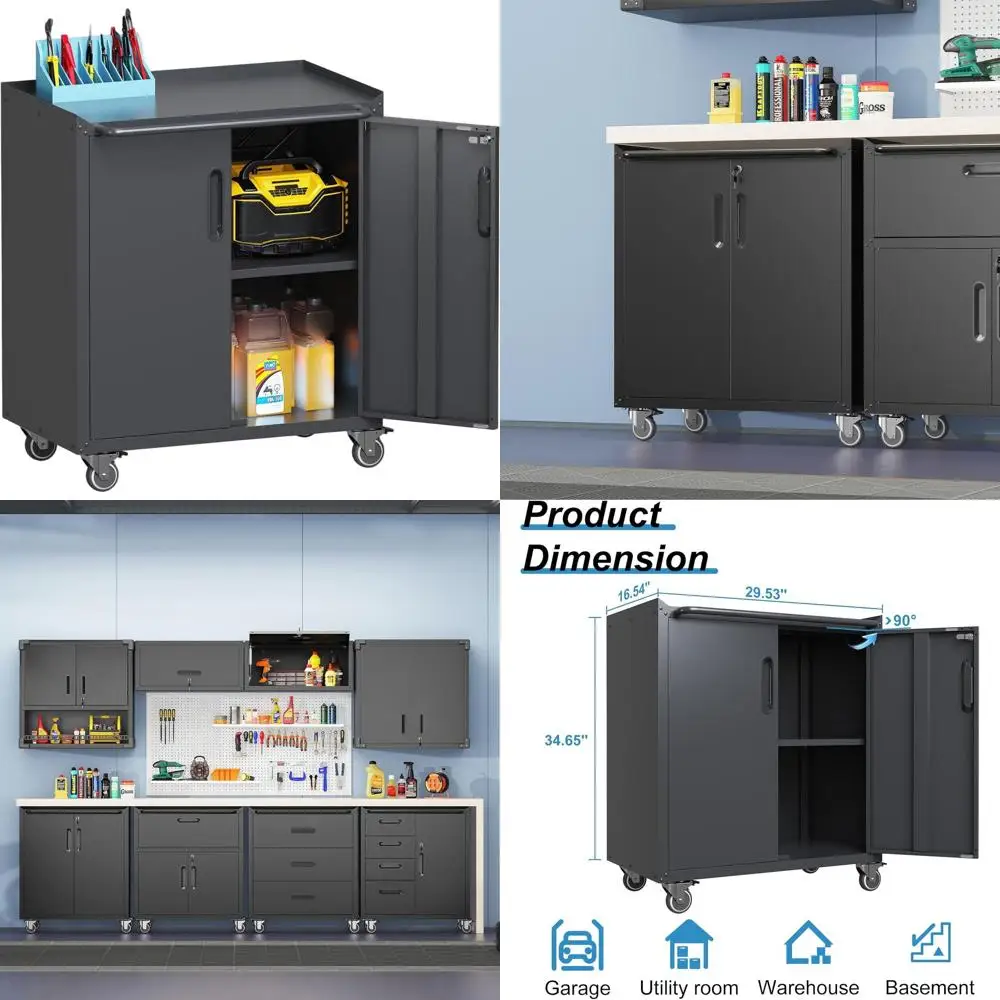 

Прочный передвижной шкаф для инструментов с регулируемыми полками для гаража, подвала или кухни, требуется сборка