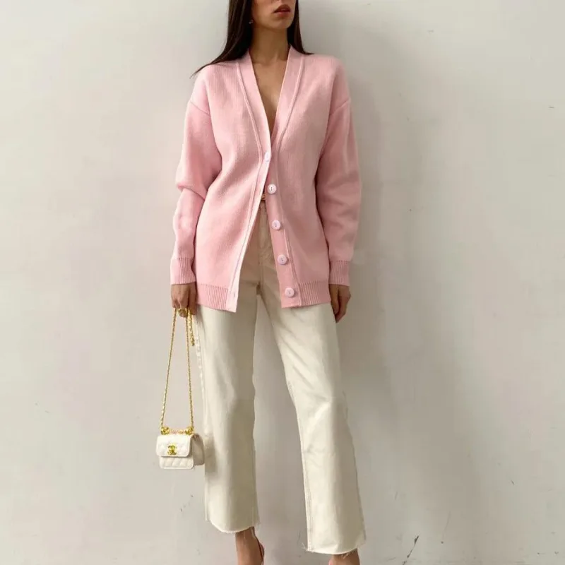 

2025 Fashion Winter New Sweater Single Breasted Knitted Cardigan Jacket Loose Long Sleeve Versatile Base Thermal Top Women