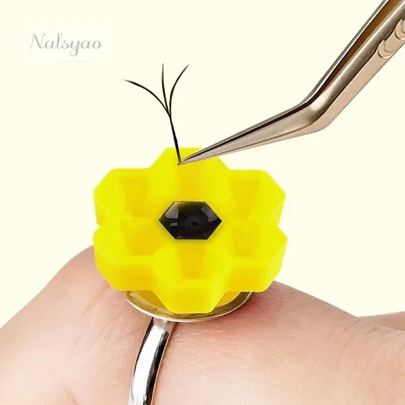 Wholesale 100Pcs Yellow Lash Extension Gold Glue Ring Holder Cup Tray Eyelash Glue Container