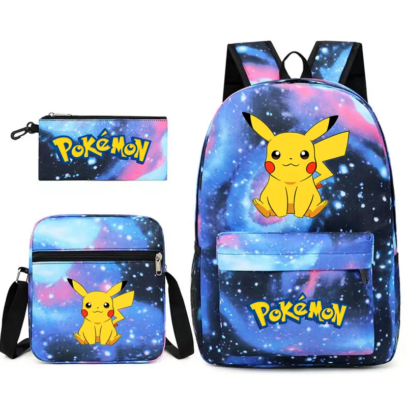 3pcs Pokemon Backpack Cartoon Anime Fashion Pikachu Schoolbag 3D Print Kindergarten Pencil Case for Teenager Shoulder Bag Gift