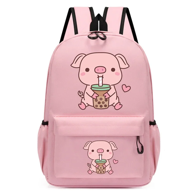 Mochila portátil impermeável bonito para mulheres, porco bonito, chá Boba, bolsa de escola de viagem para senhoras, mochila de estudante, mochila de faculdade feminina