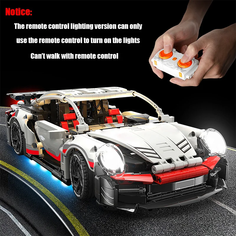 911Rsr 1580PCS 1:10 Assembled Building Blocks Electric Sports Car Model Remote Control Lights Building Blocks Sports Car Boy Toy