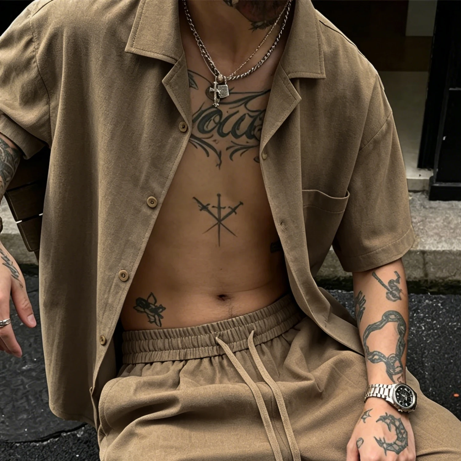 Summer Men's Casual Cool Short Sleeve Shirt Fashionable Solid Color Loose Fit for Beach Holiday Vacation