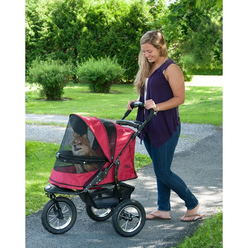 No-Zip AT3 Pet Stroller for Cats/Dogs, Zipperless Entry, Easy One-Hand Fold, Jogging Tires, Removable Liner, Cup Holder