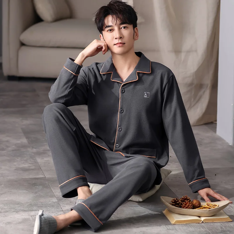

Men's Pajamas Set Long Sleeve Trouser Men Autumn Winter Sleepwear Warm Thin Velvet Pyjamas Male Casual Loungewear Home Clothes