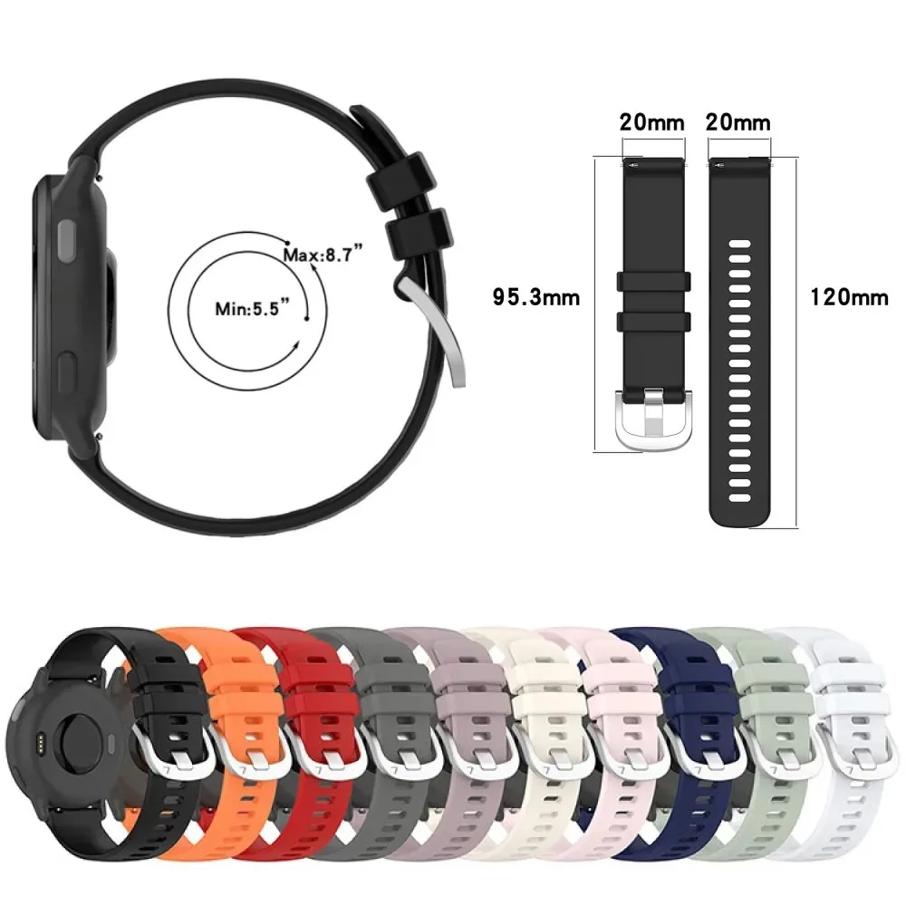 1 Pcs 20MM Watchband Silicone Smooth-surface Solid-color for Garmin Series Watch Accessories Steel Buckle Watch Strap