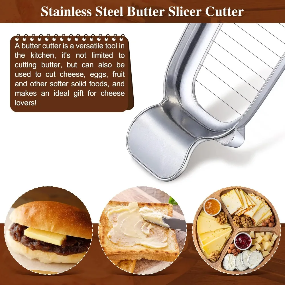 Stainless Steel Cheese Slicer Comfortable Grip Dishwasher Safe Butter Cheese Wire Slicer Multifunctional Butter Slicer Cutter