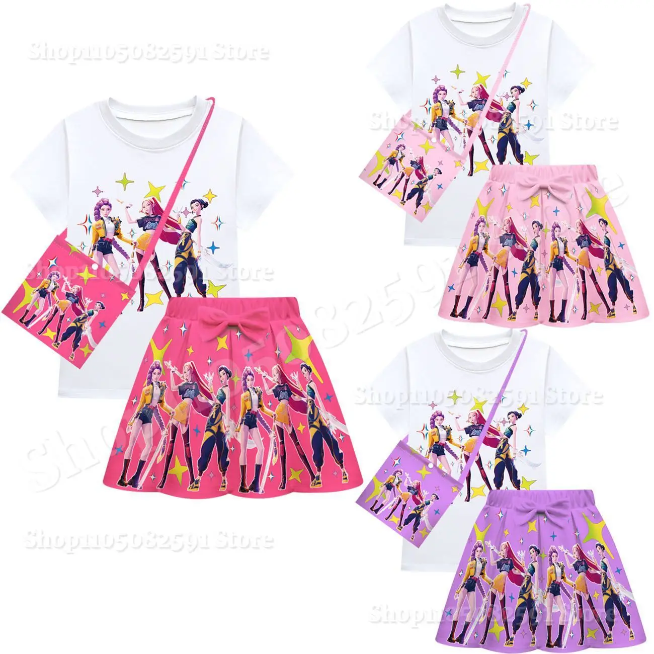 

K-Pop Demon Hunters Clothes Girls Mira Rumi Zoey 3D Printed Tshirt+skirts Bag Suits Baby Girl Dress Kids Casual Cosplay Costume