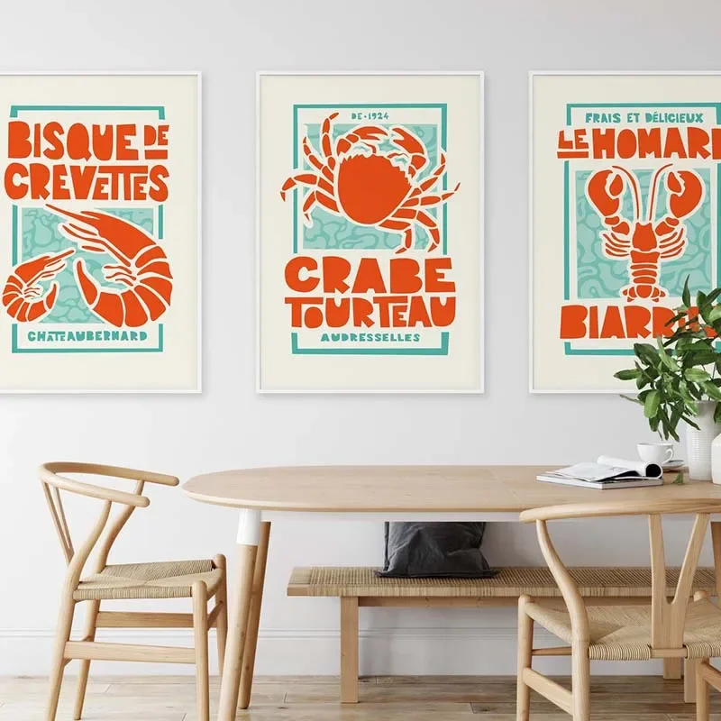 1pc frameless Vintage French Italian Food Poster Bon Appetit Biarritz Lobster Crab Cherry Canvas Painting Wall Art Pictures Home view 2