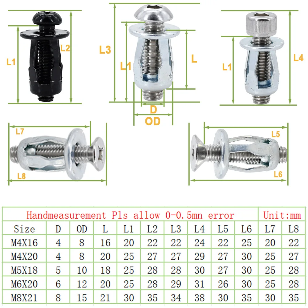 M4 M5 M6 M8 Rivet Nut Screw Kit Expansion Screw Molly Jack Nut Shape Metal Insertnuts License Plate Clamp Rivet Nut Screw Set