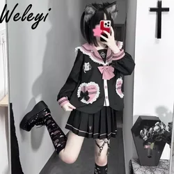 Black Pink Jirai Kei Uniform Suit Ropa Mujer 2024 Spring Super Cutecore Y2k Sailor Sets College Style Sexy Two Piece Set Womens